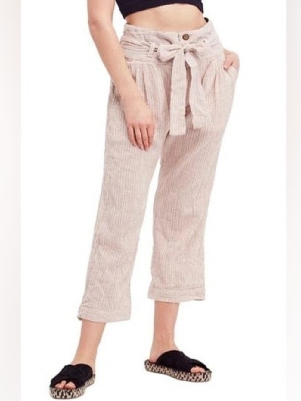 $118 Free People Rumors Slub Cotton Yarn Dye Boho Harem Pant in Natural NWT
